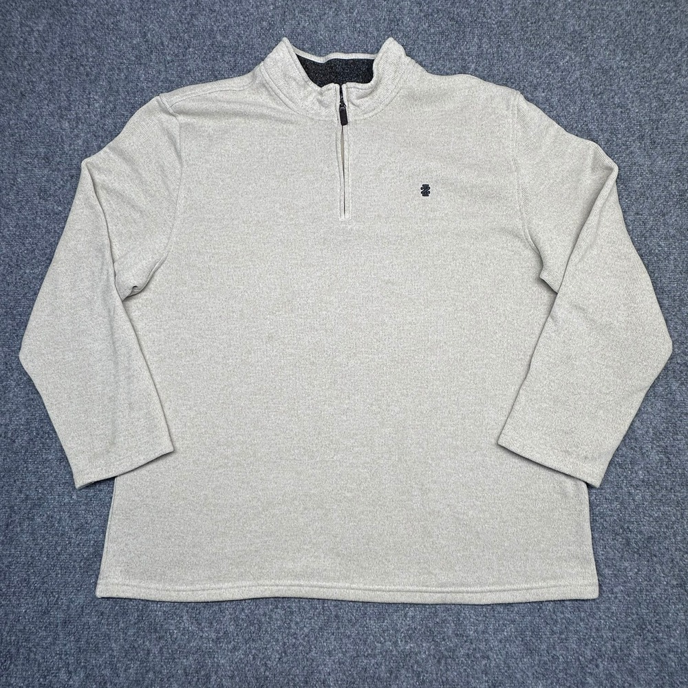 IZOD‎ Quarter Zip Pullover Sweater 3XLT Beige Mock Neck Knit Logo